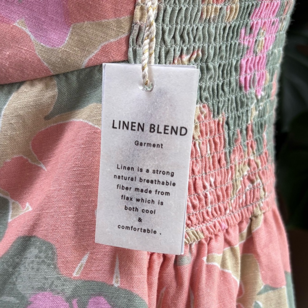 NWT Floral Tie-Front Linen Mini Dress in Pink & Green by Jessica Simpson - Picture 5 of 9